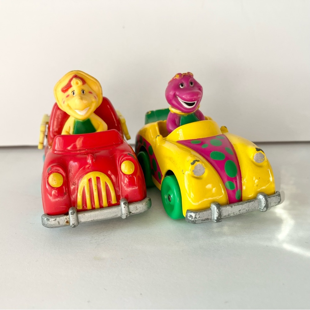 Vintage Barney & BJ Dinosaur Metal Die Cast Cars 1997